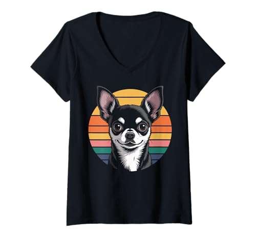 Damen Chihuahua im Retro-Look T-Shirt mit V-Ausschnitt von Chihuahua Lover Gifts & Tees