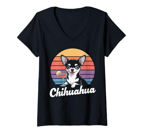Damen Cocktail Chihuahua Trinken Chihuahua T-Shirt mit V-Ausschnitt von Chihuahua Lover Gifts & Tees