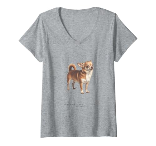 Damen Vintage Chihuahua Hund T-Shirt mit V-Ausschnitt Damen Vintage Chihuahua Hund T-Shirt mit V-Ausschnitt von Chihuahua Lover Vintage Clo.