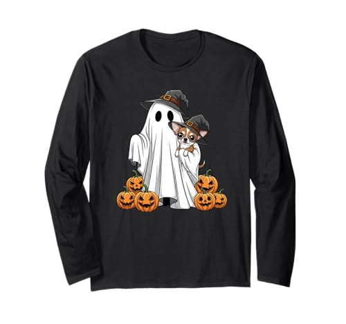 Lustiger Geist Chihuahua Kürbis Halloween Kinder Herren Damen Langarmshirt von Chihuahua Lovers Cute Halloween Outfits Boy Girl