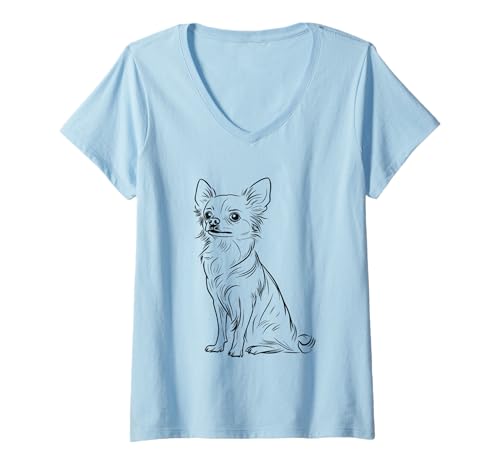 Damen Chihuahua Sketch Art, pelzige Freunde, Tierliebhaber T-Shirt mit V-Ausschnitt von Chihuahua Lovers Sketch Art Furry Friends Cute Pet