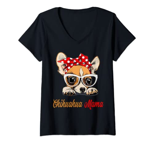 Damen Chihuahua Mama - Süßes Girlie Mom Hund Geburtstag T-Shirt mit V-Ausschnitt von Chihuahua Mama - Süßes Girlie Mom Hund Geburtstag