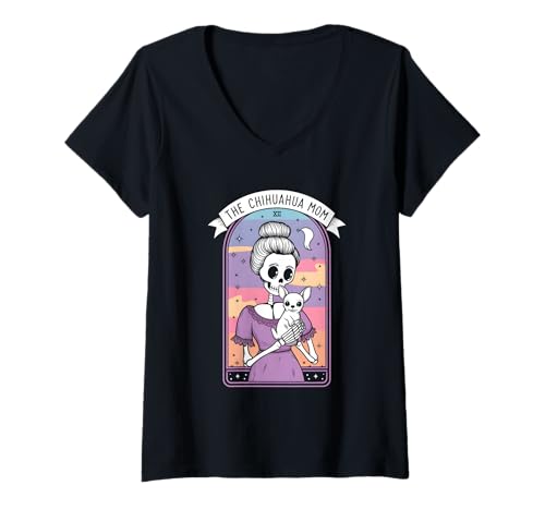 Damen Die Chihuahua-Mutter T-Shirt mit V-Ausschnitt von Chihuahua Mama Tarot