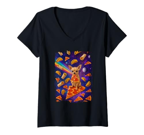 Damen Chihuahua Taco Currito Space T-Shirt mit V-Ausschnitt Damen Chihuahua Taco Currito Space T-Shirt mit V-Ausschnitt von Chihuahua Space Pizza