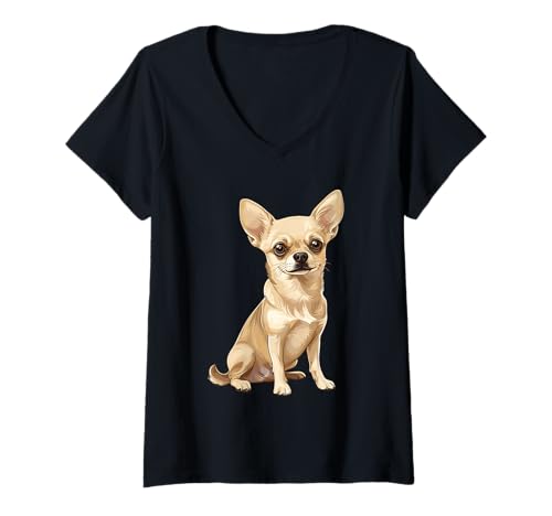 Damen Chihuahua T-Shirt mit V-Ausschnitt Damen Chihuahua T-Shirt mit V-Ausschnitt von Chihuahuas Dog Design