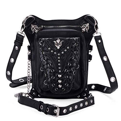 Chikencall® Gothic Steampunk Gürteltasche Drop Bein Arm Tasche Hüfttasche Schultergürteltaschen Geldbörse Beuteltasche schwarz von Chikencall