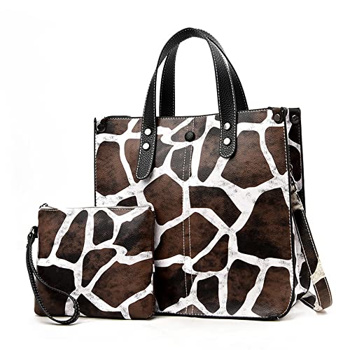 Chikencall Damen 2Pcs Handtasche und Geldbörsen Leopard Print Tote Tasche PU Leder Umhängetasche Arbeit Satchel Shopper Crossbody Tasche von Chikencall