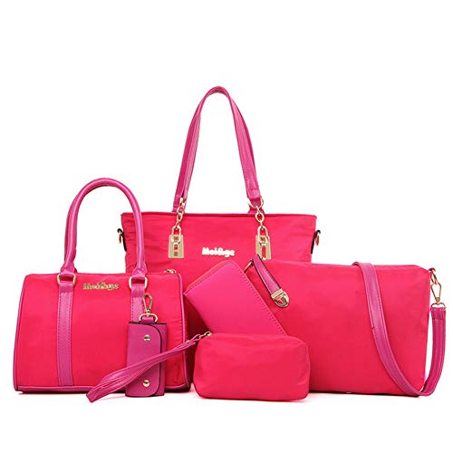 Chikencall Frauen 6Pcs Set Handtasche Geldbörsen Nylon Top Griff Tasche Lässige Umhängetasche Damen Working Shopping Schultertaschen Schulranzen Handtasche von Chikencall