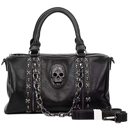 Chikencall Frauen Schädel Umhängetasche Mit Nieten besetzte Handtasche und Geldbörsen Schultertaschen aus Metall Schulranzen Schwarze gotische Tasche von Chikencall