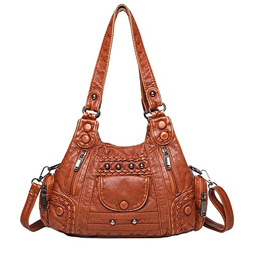 Chikencall Handtaschen für Frauen Umhängetasche aus gewaschenem Kunstleder Hobo Tasche Schultertasche Stilvolle Nietentasche Geldbörse mit Umhängeriemen von Chikencall