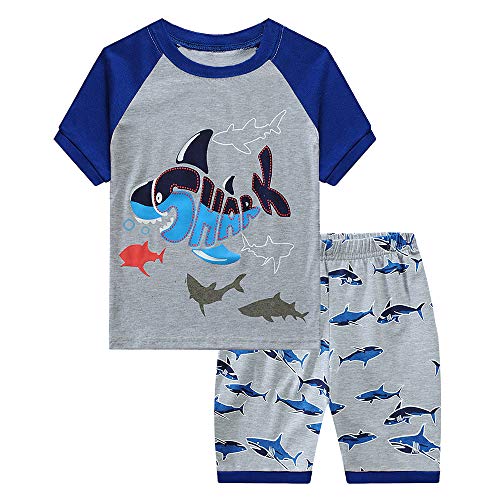 Childapjs Kinder Jungen Schlafanzug Sets Kurz Ärmel Baumwolle Nachtwäsche Größe 86-134(Hai1,104) von Childapjs