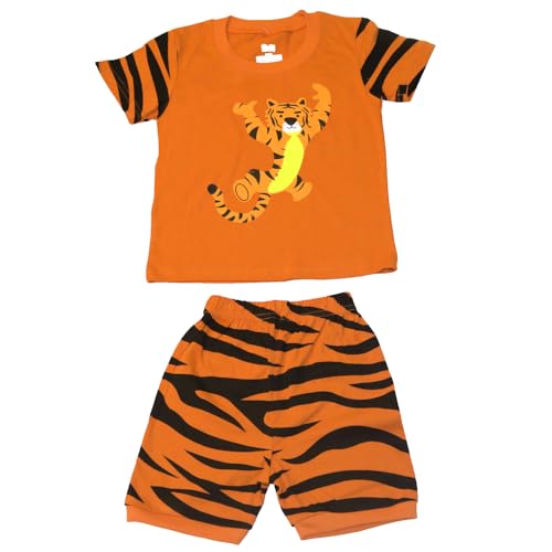 Childapjs Kinder Jungen Schlafanzug Sets Kurz Ärmel Baumwolle Nachtwäsche Größe 86-140(Tiger,134) von Childapjs