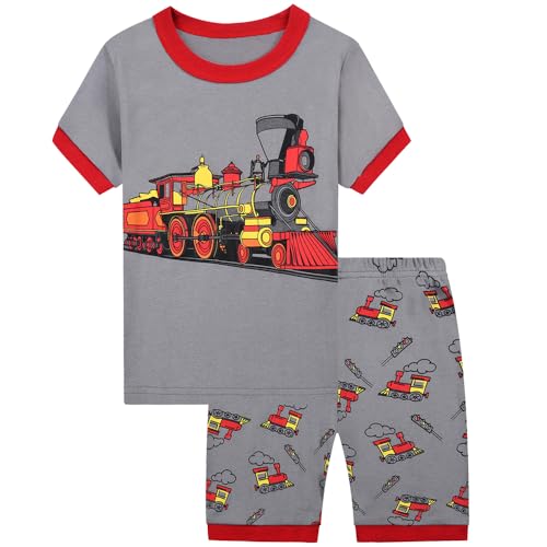 Childapjs Kinder Jungen Schlafanzug Sets Kurz Ärmel Baumwolle Nachtwäsche Größe 86-140(Zug,140) von Childapjs