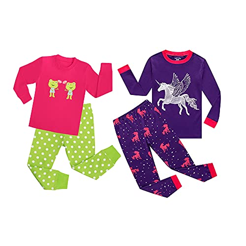 Childapjs Schlafanzug Lang Jungen 4 Stück Nachtwäsche Pjs Baumwolle Kinder Pyjama 92 98 104 110 116 122 128 134 140(Frosch-Einhorn,10T) von Childapjs