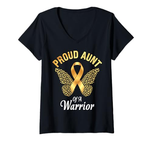 Damen Kindheitskrebs-Bewusstsein Tante T-Shirt mit V-Ausschnitt Damen Kindheitskrebs-Bewusstsein Tante T-Shirt mit V-Ausschnitt von Childhood Cancer Awareness Aunt Apparel