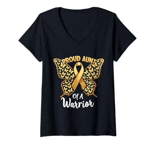 Damen Kindheitskrebs-Bewusstsein Tante T-Shirt mit V-Ausschnitt Damen Kindheitskrebs-Bewusstsein Tante T-Shirt mit V-Ausschnitt von Childhood Cancer Awareness Aunt Tees