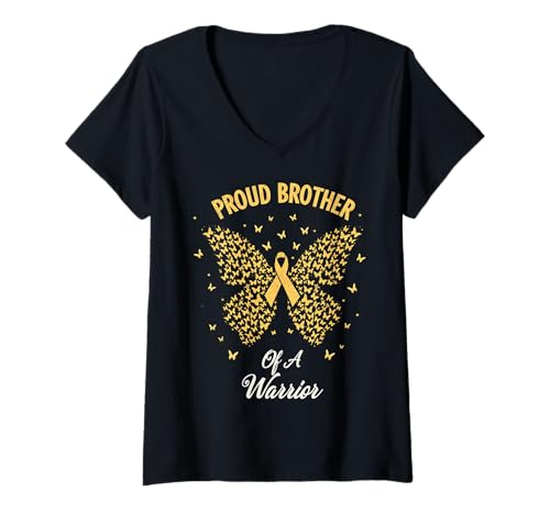 Damen Kindheitskrebs-Bewusstsein Bruder T-Shirt mit V-Ausschnitt Damen Kindheitskrebs-Bewusstsein Bruder T-Shirt mit V-Ausschnitt von Childhood Cancer Awareness Brother Apparel