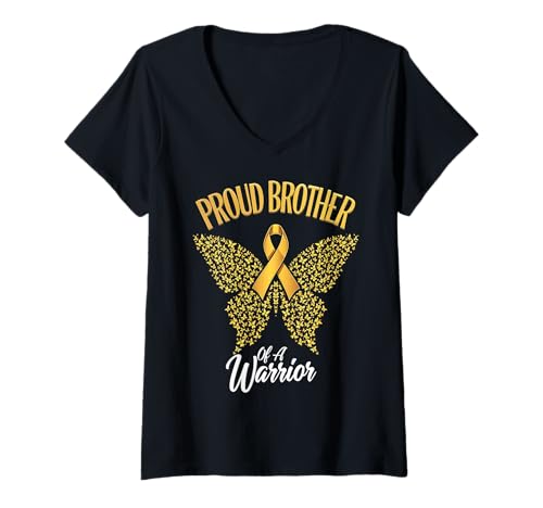 Damen Kindheitskrebs-Bewusstsein Bruder T-Shirt mit V-Ausschnitt Damen Kindheitskrebs-Bewusstsein Bruder T-Shirt mit V-Ausschnitt von Childhood Cancer Awareness Brother Tees Apparel