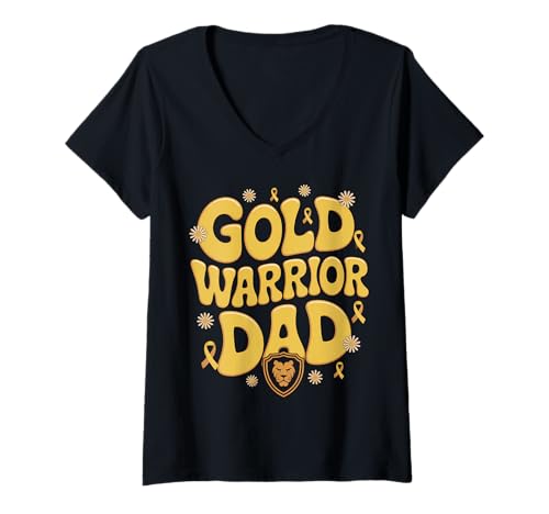 Damen Kindheitskrebs-Bewusstsein Papa T-Shirt mit V-Ausschnitt Damen Kindheitskrebs-Bewusstsein Papa T-Shirt mit V-Ausschnitt von Childhood Cancer Awareness Dad Support Apparel