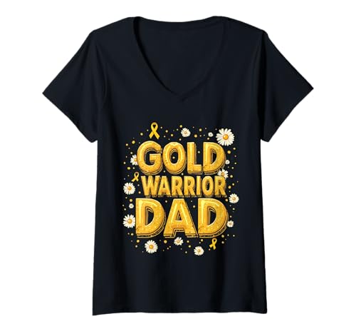 Damen Kindheitskrebs-Bewusstsein Papa T-Shirt mit V-Ausschnitt von Childhood Cancer Awareness Dad Support Tees Co