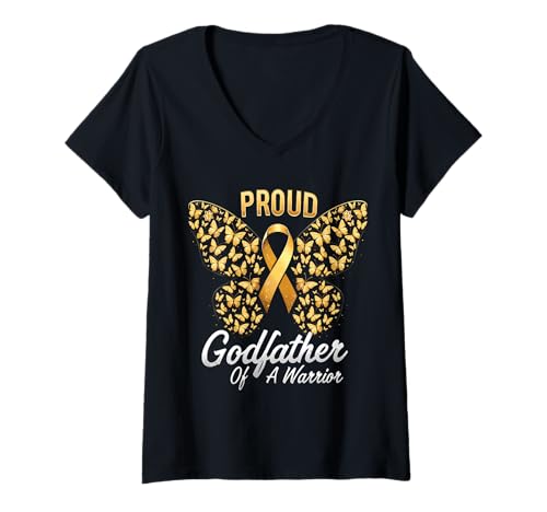 Damen Kindheitskrebs-Bewusstsein Pate T-Shirt mit V-Ausschnitt Damen Kindheitskrebs-Bewusstsein Pate T-Shirt mit V-Ausschnitt von Childhood Cancer Awareness Godfather Apparel