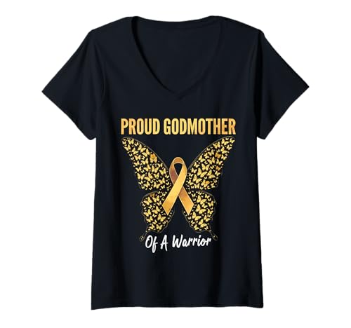 Damen Kindheitskrebs-Bewusstsein Patentante T-Shirt mit V-Ausschnitt Damen Kindheitskrebs-Bewusstsein Patentante T-Shirt mit V-Ausschnitt von Childhood Cancer Awareness Godmother Apparel
