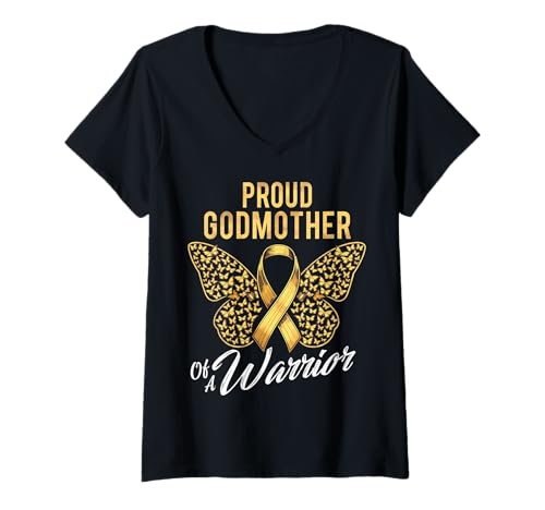 Damen Kindheitskrebs-Bewusstsein Patentante T-Shirt mit V-Ausschnitt Damen Kindheitskrebs-Bewusstsein Patentante T-Shirt mit V-Ausschnitt von Childhood Cancer Awareness Godmother Tees