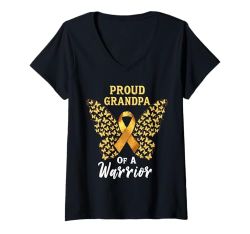 Damen Kindheitskrebs-Bewusstsein Opa T-Shirt mit V-Ausschnitt Damen Kindheitskrebs-Bewusstsein Opa T-Shirt mit V-Ausschnitt von Childhood Cancer Awareness Grandpa Tees