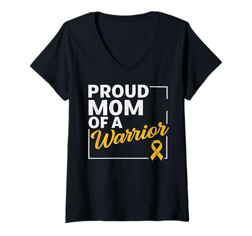 Damen Stolze Mutter eines Kriegers, Bewusstsein für Krebs im Kindesalter T-Shirt mit V-Ausschnitt Damen Stolze Mutter eines Kriegers, Bewusstsein für Krebs im Kindesalter T-Shirt mit V-Ausschnitt von Childhood Cancer Awareness Mom Shirts