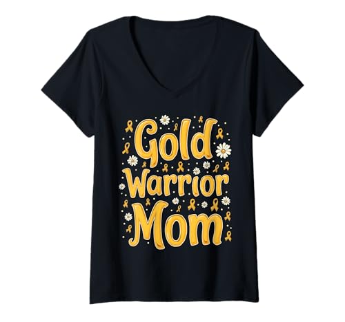 Damen Kindheitskrebs-Bewusstsein Mama T-Shirt mit V-Ausschnitt von Childhood Cancer Awareness Mom Support Apparel