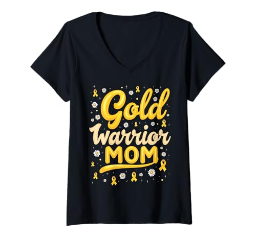 Damen Kindheitskrebs-Bewusstsein Mama T-Shirt mit V-Ausschnitt von Childhood Cancer Awareness Mom Support Apparel