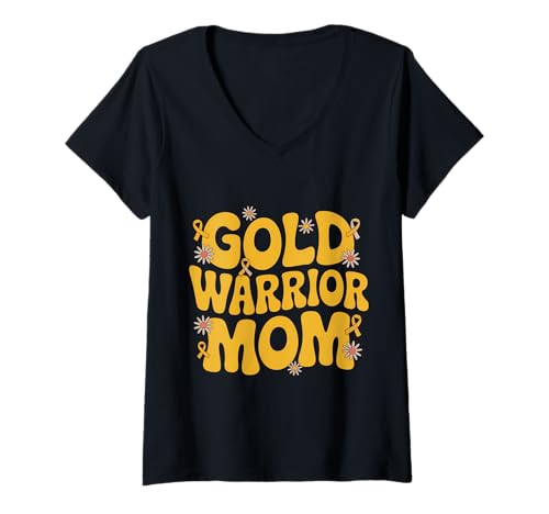 Damen Kindheitskrebs-Bewusstsein Mama T-Shirt mit V-Ausschnitt von Childhood Cancer Awareness Mom Support Tees