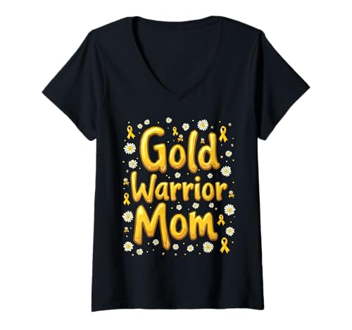 Damen Kindheitskrebs-Bewusstsein Mama T-Shirt mit V-Ausschnitt von Childhood Cancer Awareness Mom Support Tees
