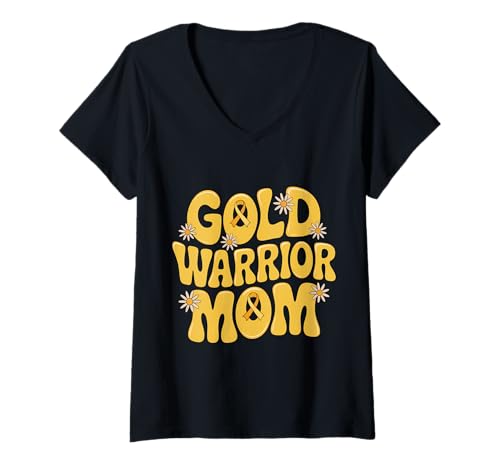 Damen Kindheitskrebs-Bewusstsein Mama T-Shirt mit V-Ausschnitt von Childhood Cancer Awareness Mom Support Tees