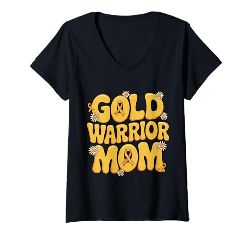 Damen Kindheitskrebs-Bewusstsein Mama T-Shirt mit V-Ausschnitt von Childhood Cancer Awareness Mom Support Tees