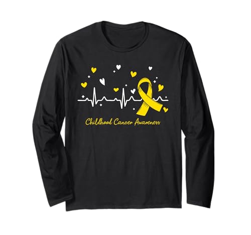 Goldband Kindheit Krebs Bewusstsein Herzfrequenz Kinder Frauen Langarmshirt Goldband Kindheit Krebs Bewusstsein Herzfrequenz Kinder Frauen Langarmshirt von Childhood Cancer Awareness Shirts Kids Men Women