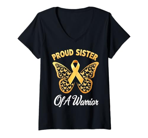 Damen Kindheitskrebs-Bewusstsein Schwester T-Shirt mit V-Ausschnitt Damen Kindheitskrebs-Bewusstsein Schwester T-Shirt mit V-Ausschnitt von Childhood Cancer Awareness Sister Apparel