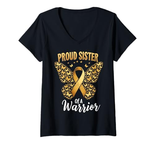 Damen Kindheitskrebs-Bewusstsein Schwester T-Shirt mit V-Ausschnitt Damen Kindheitskrebs-Bewusstsein Schwester T-Shirt mit V-Ausschnitt von Childhood Cancer Awareness Sister Tees