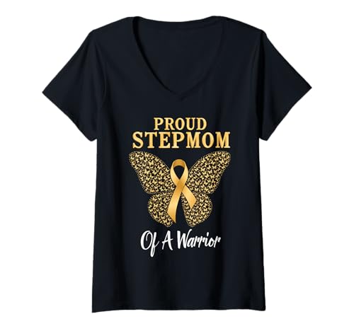 Damen Kindheitskrebs-Bewusstsein Stiefmutter T-Shirt mit V-Ausschnitt Damen Kindheitskrebs-Bewusstsein Stiefmutter T-Shirt mit V-Ausschnitt von Childhood Cancer Awareness Stepmom Apparel