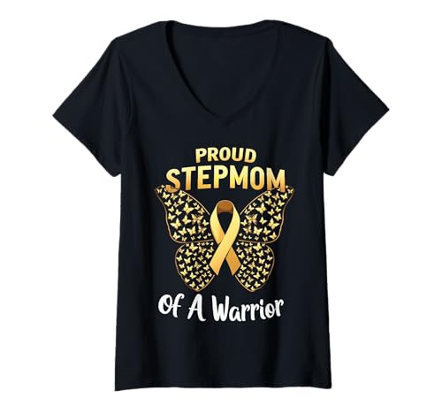 Damen Kindheitskrebs-Bewusstsein Stiefmutter T-Shirt mit V-Ausschnitt Damen Kindheitskrebs-Bewusstsein Stiefmutter T-Shirt mit V-Ausschnitt von Childhood Cancer Awareness Stepmom Tees Apparel