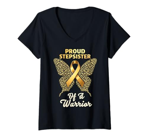 Damen Kindheitskrebs-Bewusstsein Stiefschwester T-Shirt mit V-Ausschnitt Damen Kindheitskrebs-Bewusstsein Stiefschwester T-Shirt mit V-Ausschnitt von Childhood Cancer Awareness Stepsister Tees