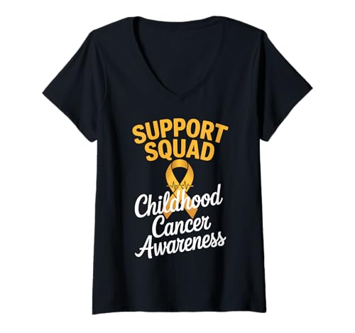 Damen Support Squad zur Unterstützung des Kindheitskrebs-Bewusstseins T-Shirt mit V-Ausschnitt von Childhood Cancer Awareness Support Squad Co