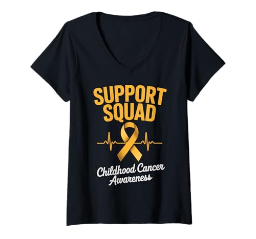 Damen Support Squad zur Unterstützung des Kindheitskrebs-Bewusstseins T-Shirt mit V-Ausschnitt von Childhood Cancer Awareness Support Squad Tees