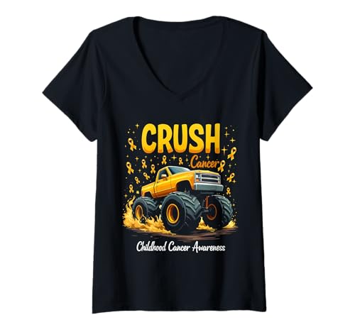 Damen Crush Cancer Kindheit Krebs Bewusstsein T-Shirt mit V-Ausschnitt Damen Crush Cancer Kindheit Krebs Bewusstsein T-Shirt mit V-Ausschnitt von Childhood Cancer Awareness Truck Tees Inc