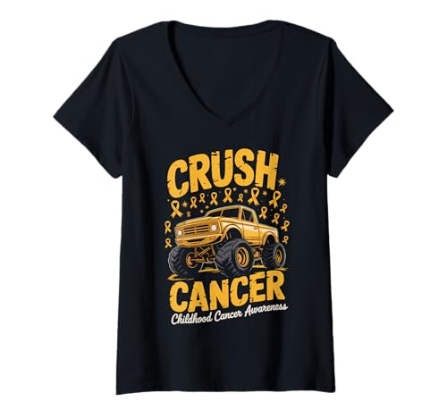 Damen Crush Cancer Kindheit Krebs Bewusstsein T-Shirt mit V-Ausschnitt Damen Crush Cancer Kindheit Krebs Bewusstsein T-Shirt mit V-Ausschnitt von Childhood Cancer Awareness Truck Tees Inc