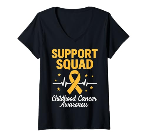 Damen Support Squad zur Unterstützung des Kindheitskrebs-Bewusstseins T-Shirt mit V-Ausschnitt Damen Support Squad zur Unterstützung des Kindheitskrebs-Bewusstseins T-Shirt mit V-Ausschnitt von Childhood Cancer Support Squad Apparel
