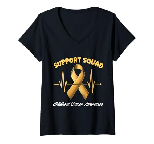 Damen Support Squad zur Unterstützung des Kindheitskrebs-Bewusstseins T-Shirt mit V-Ausschnitt Damen Support Squad zur Unterstützung des Kindheitskrebs-Bewusstseins T-Shirt mit V-Ausschnitt von Childhood Cancer Support Squad Tees Co
