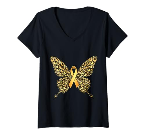 Damen Support Squad zur Unterstützung des Kindheitskrebs-Bewusstseins T-Shirt mit V-Ausschnitt von Childhood Cancer Support