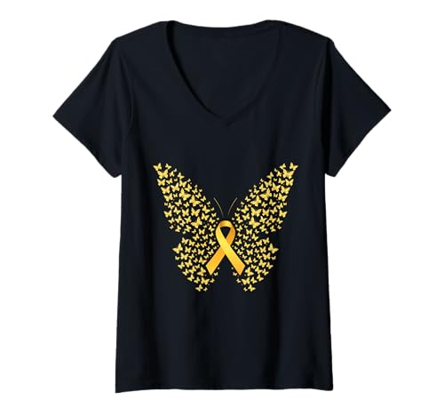 Damen Support Squad zur Unterstützung des Kindheitskrebs-Bewusstseins T-Shirt mit V-Ausschnitt von Childhood Cancer Support