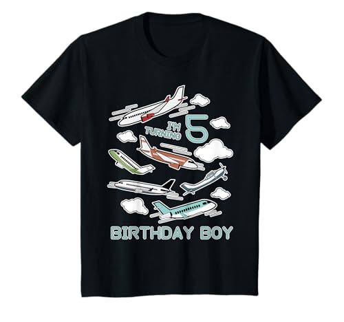 Geburtstags-Jungen-Flugzeug-T-Shirt für Kinder, 5 Jahre alt T-Shirt Geburtstags-Jungen-Flugzeug-T-Shirt für Kinder, 5 Jahre alt T-Shirt von Children's Plane Birthday Shirts